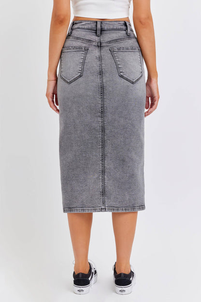 Grey High Rise Midi Skirt