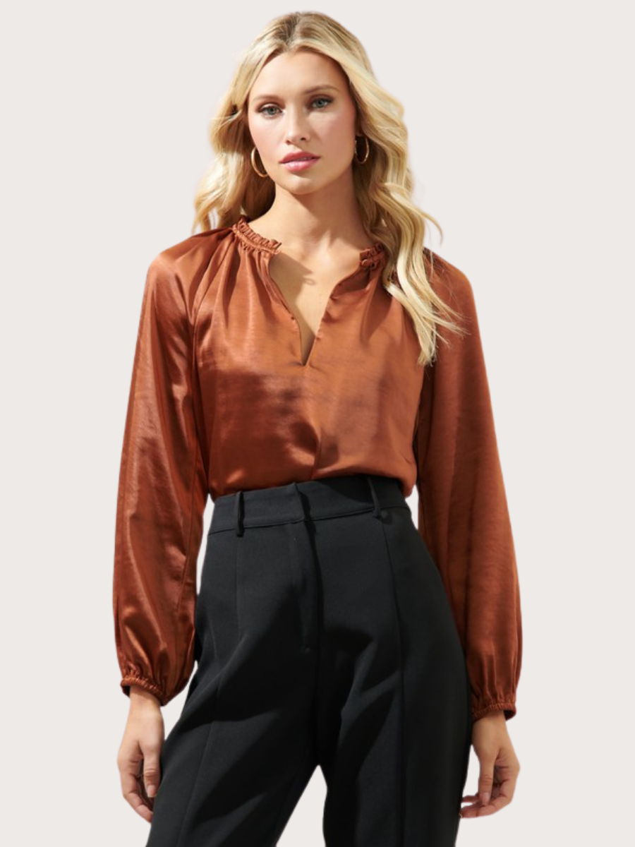 Alcazar Raglan Sleeve Satin Blouse - Basic Bee