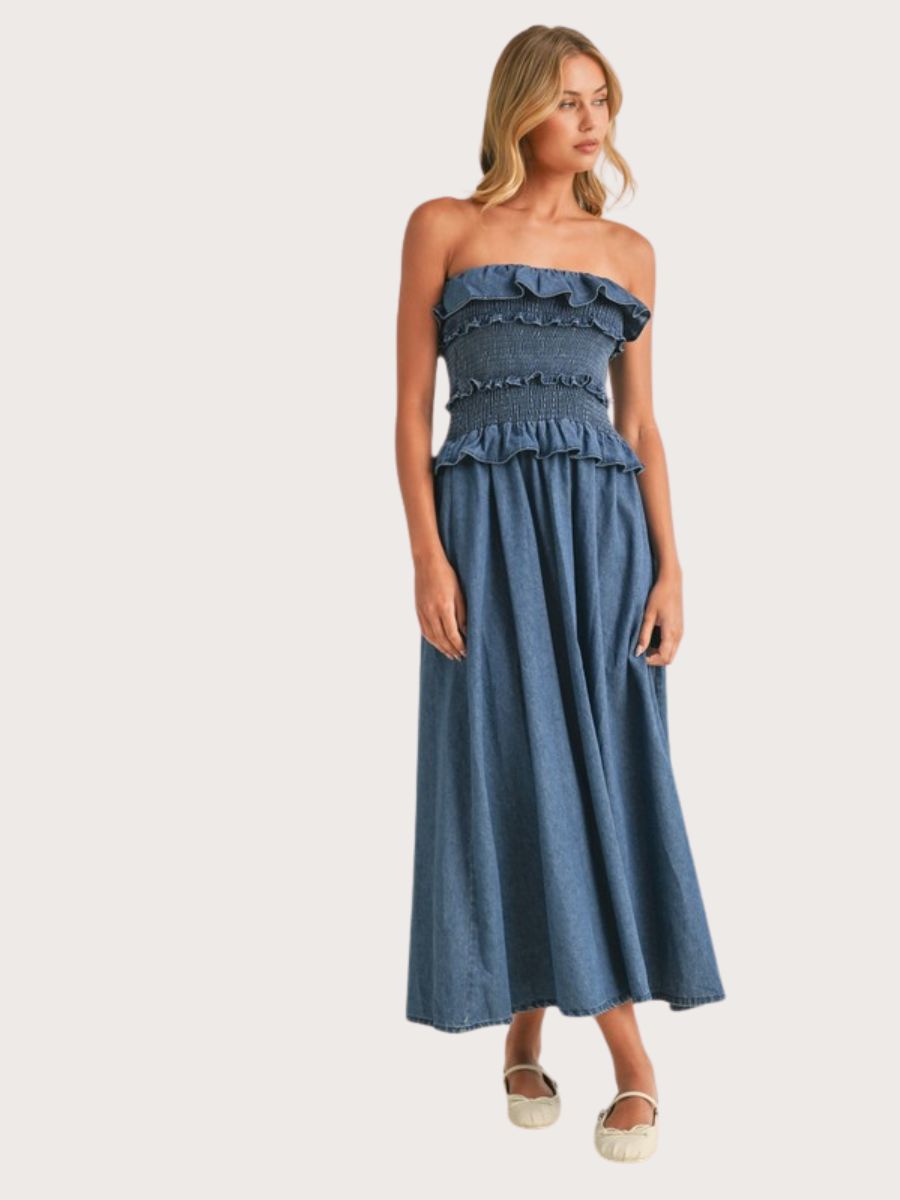 Ruffled Denim Midi Dress