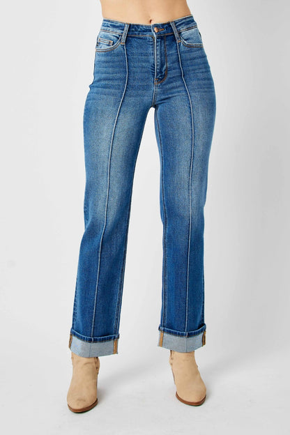 High Waist Front Seam Straight Jeans