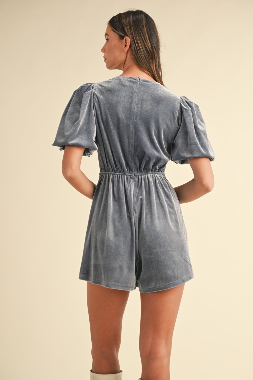 Jewel Bow Velvet Romper