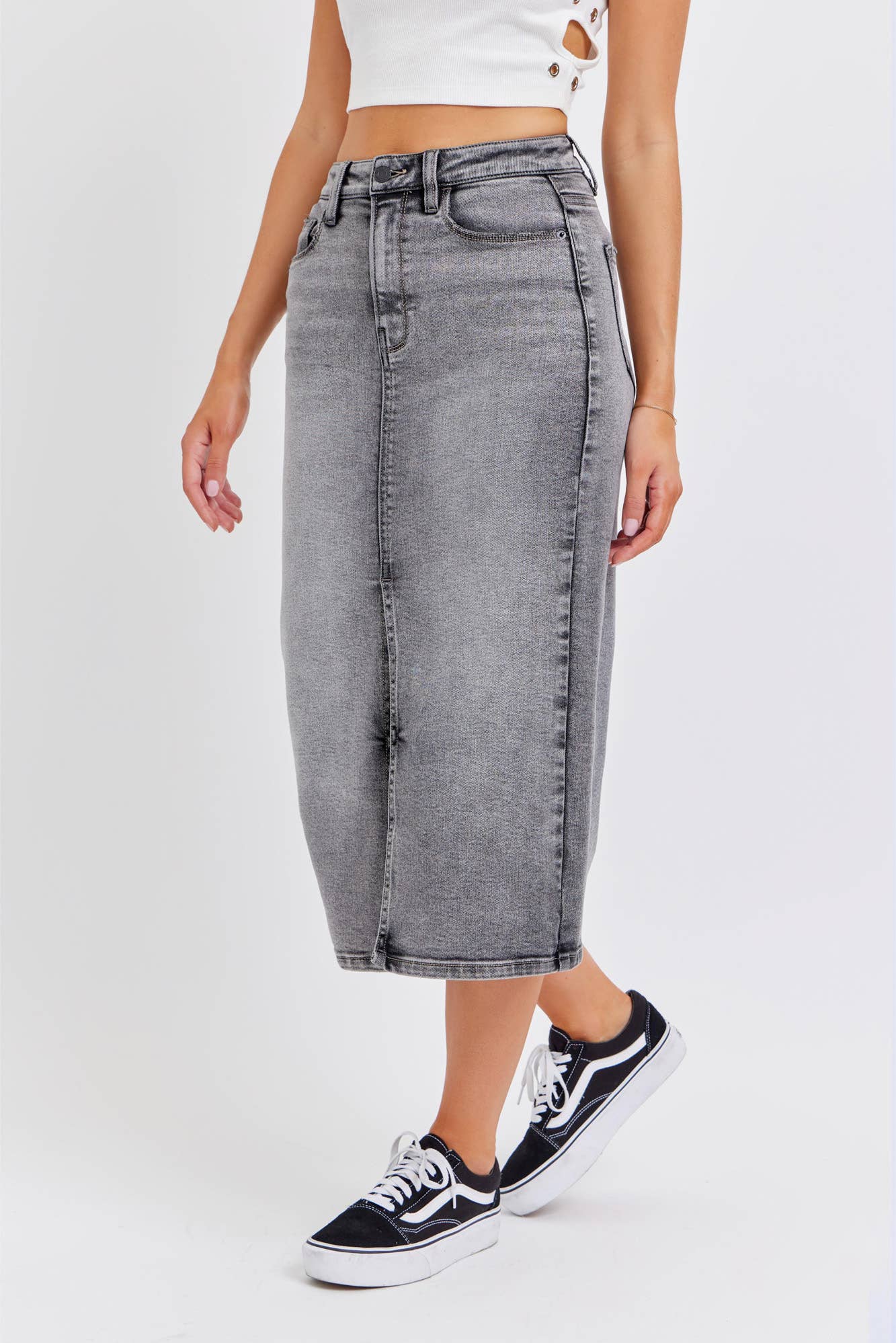 Grey High Rise Midi Skirt