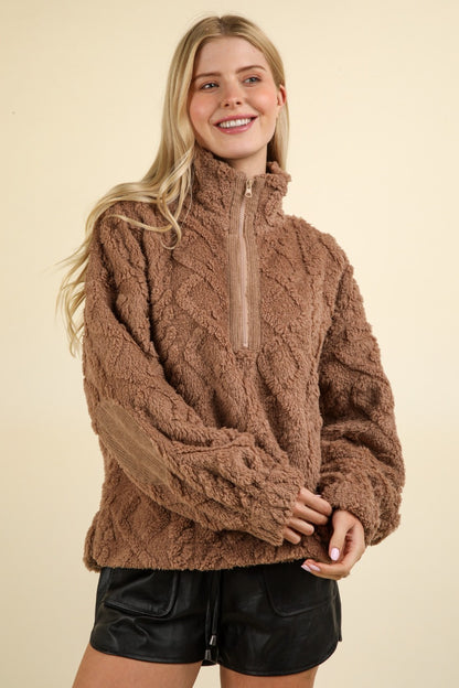 Cable Pattern Fleece Half Zip (Mocha)