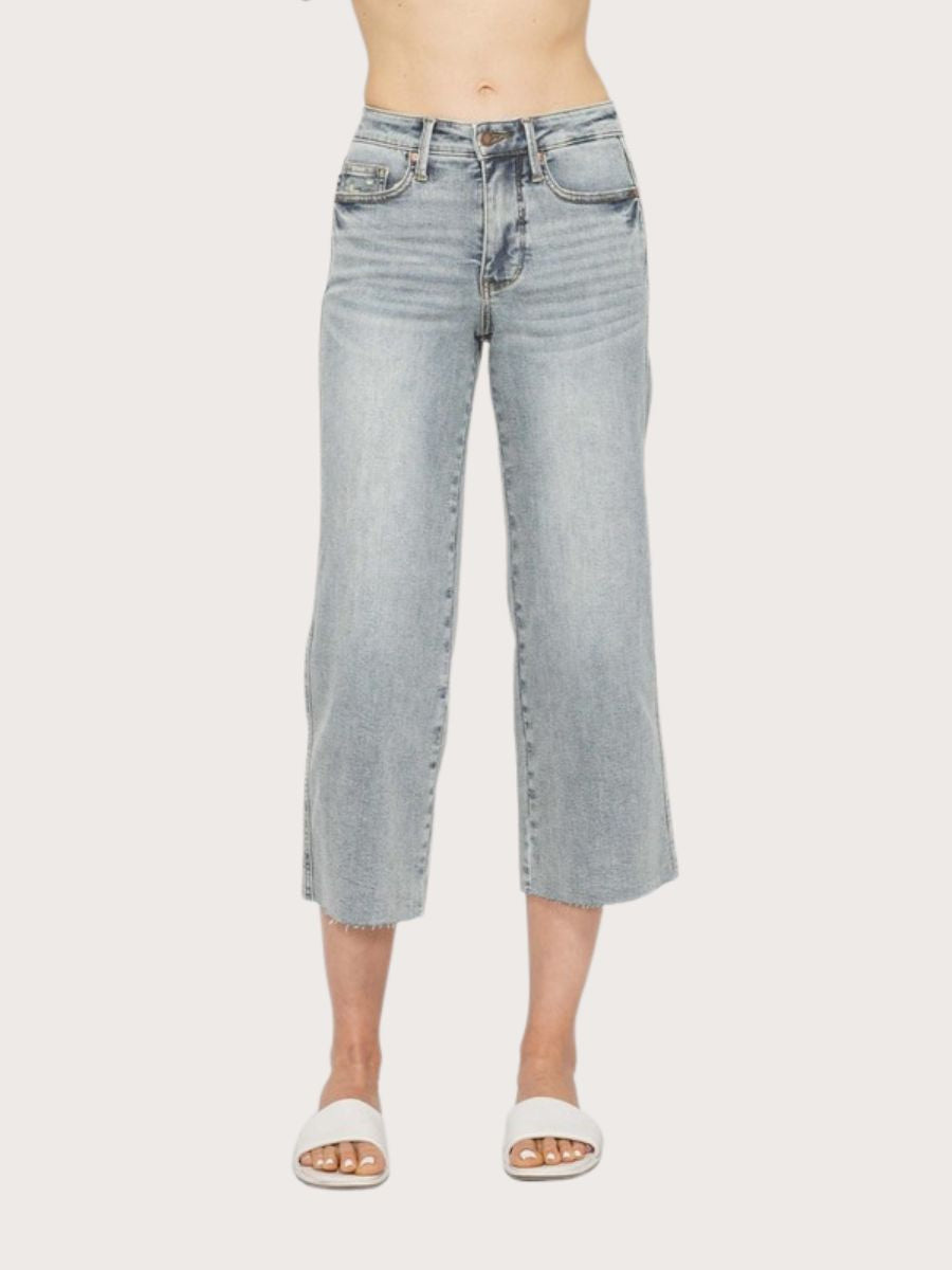 Tummy Control Wide Leg Crop Jeans