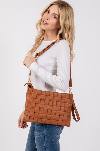 Faux Leather Basket Weave Crossbody Bag