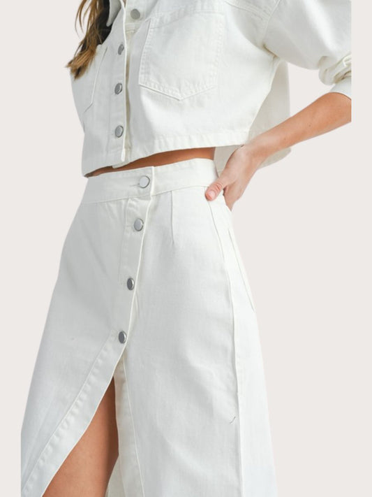 White Denim Midi Skirt