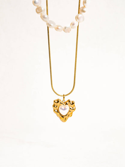 Taliana 18K Gold Non-Tarnish Layered Pearl Heart Necklace