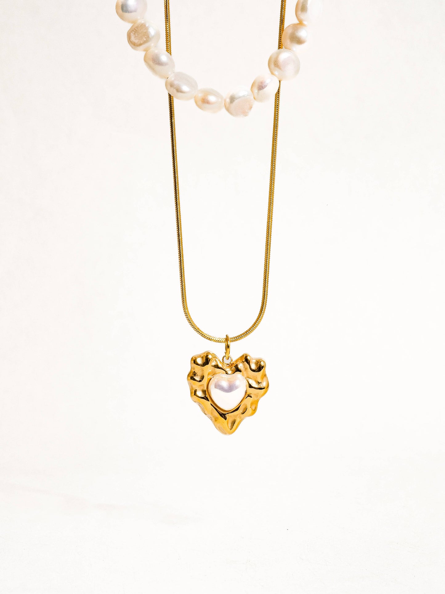 Taliana 18K Gold Non-Tarnish Layered Pearl Heart Necklace