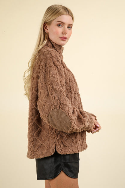 Cable Pattern Fleece Half Zip (Mocha)