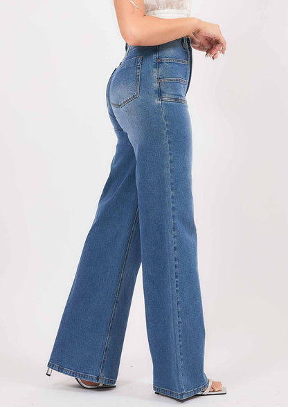 High-Rise Double Pocket Wide Leg Jeans