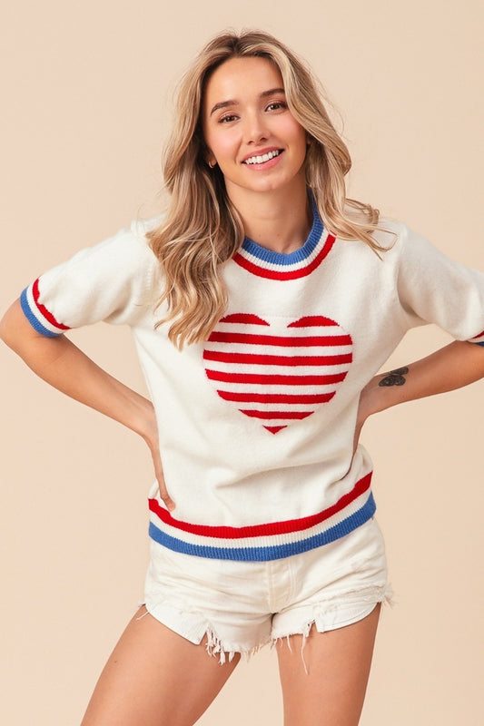 Flag Striped Heart Sweater