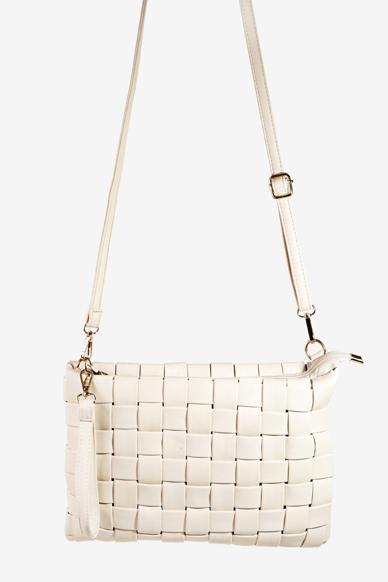 Faux Leather Basket Weave Crossbody Bag