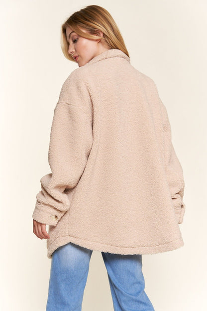 And The Why Teddy Sherpa Button Down Curved Hem Shacket - Basic Bee