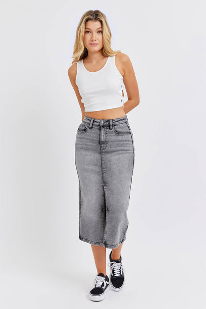 Grey High Rise Midi Skirt