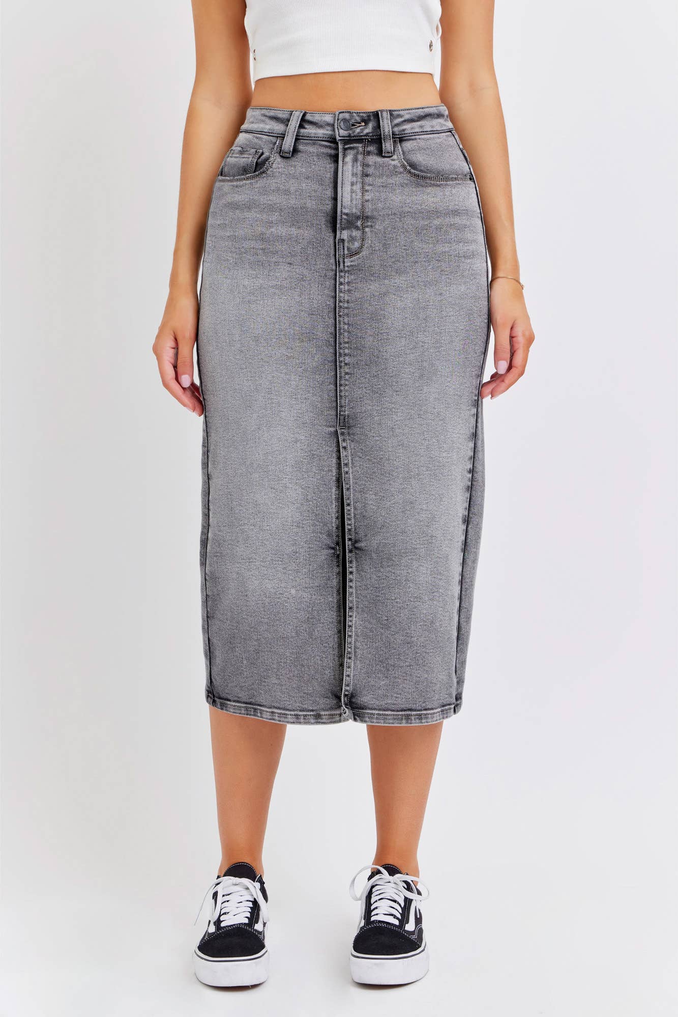 Grey High Rise Midi Skirt