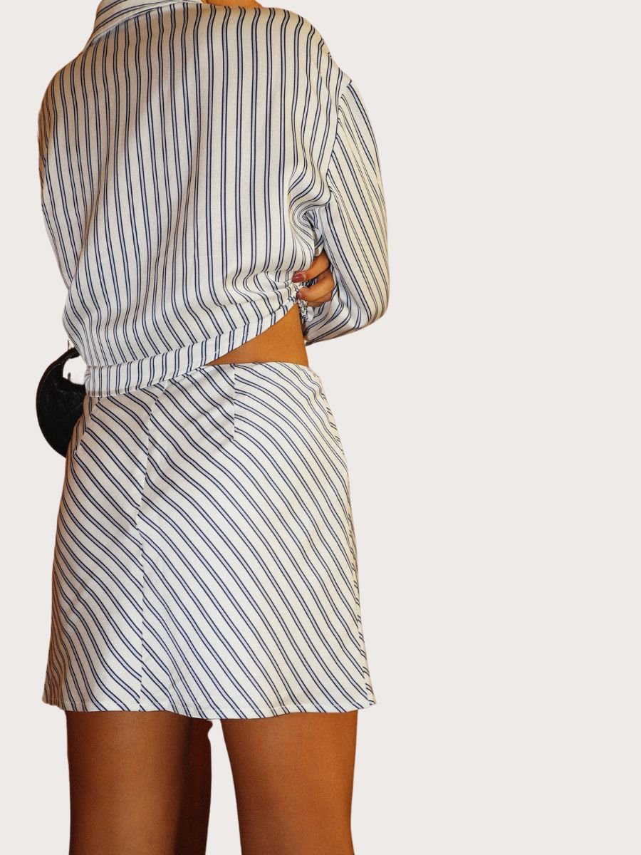 Blue Stripe Satin Mini Skirt - Basic Bee