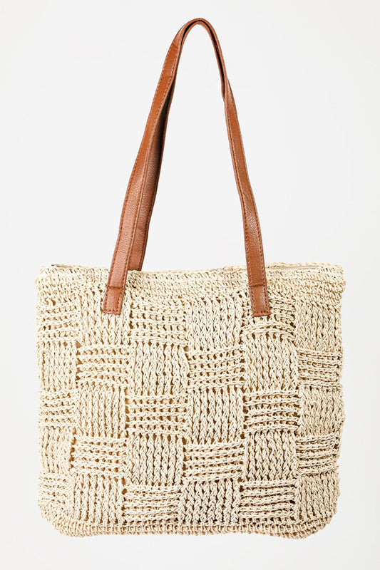 Braided Faux Leather Strap Tote Bag - Basic Bee