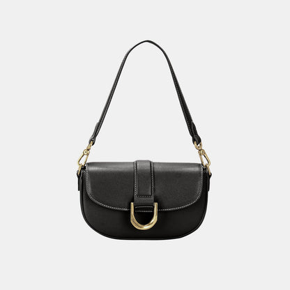 Buckle PU Leather Shoulder Bag - Basic Bee