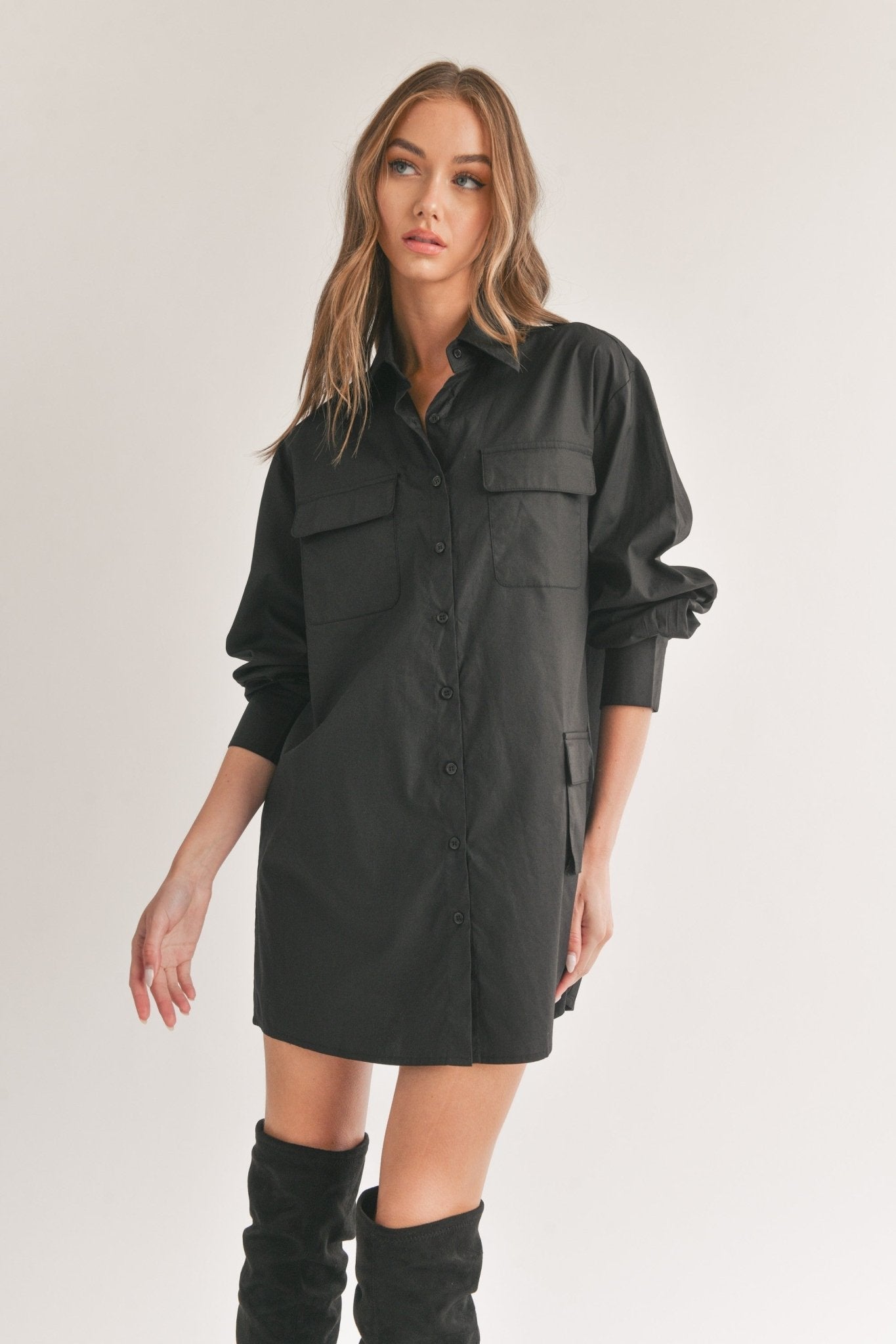 Button Down Tunic Shirt - Basic Bee