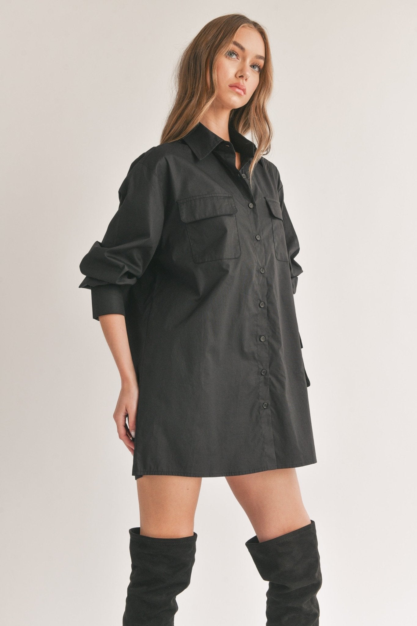 Button Down Tunic Shirt - Basic Bee