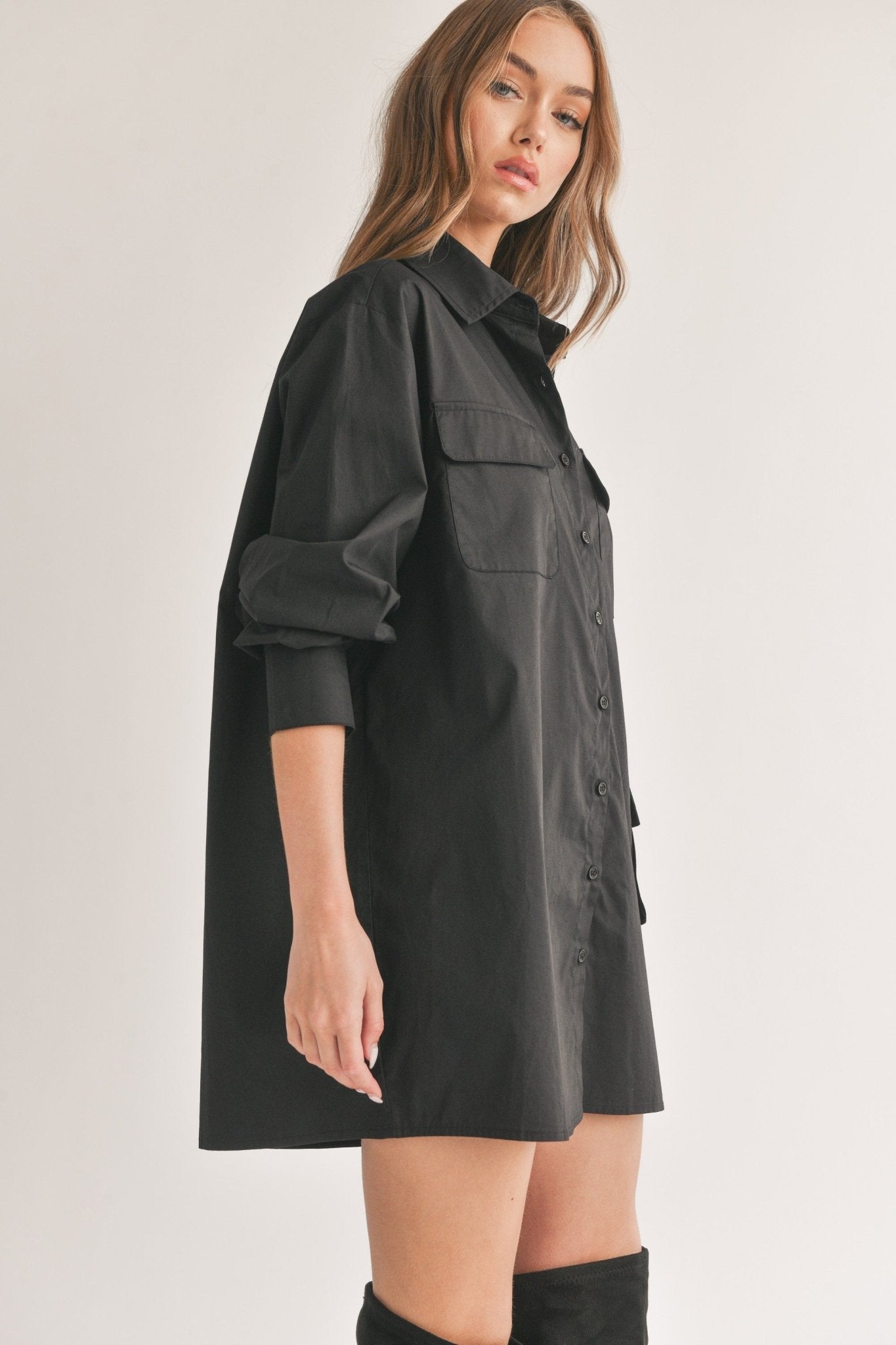 Button Down Tunic Shirt - Basic Bee