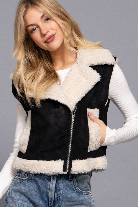 Faux Suede & Fur Zip Up Vest