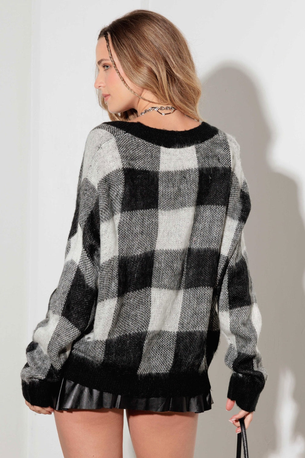 Checkered Cardigan with Pockets