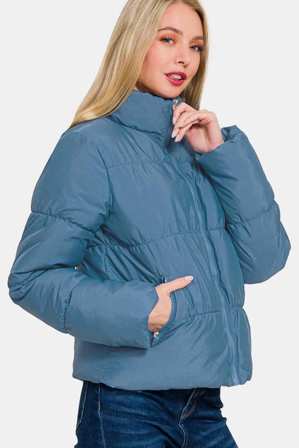 Turtleneck Puffer Jacket with Pockets