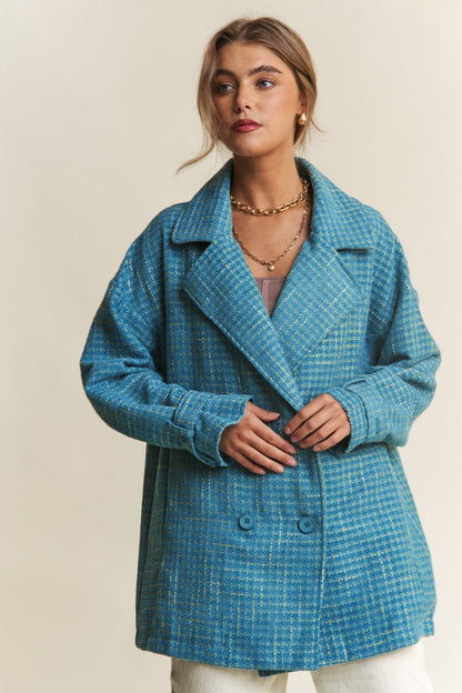 Tweed Double-Breasted Long Sleeve Coat