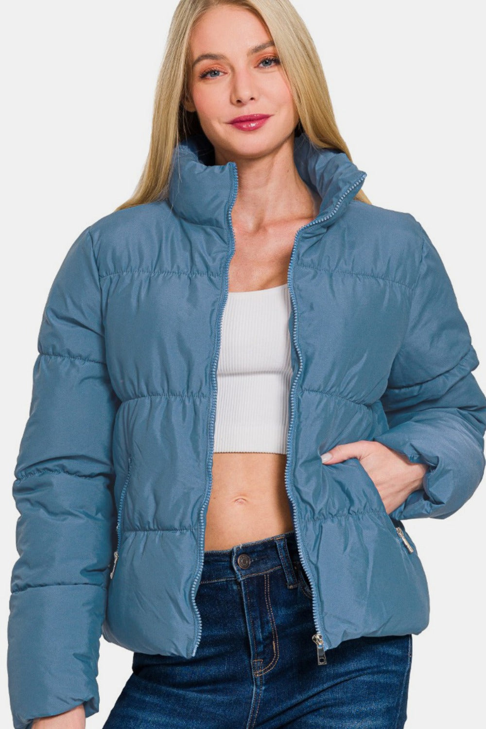 Turtleneck Puffer Jacket with Pockets