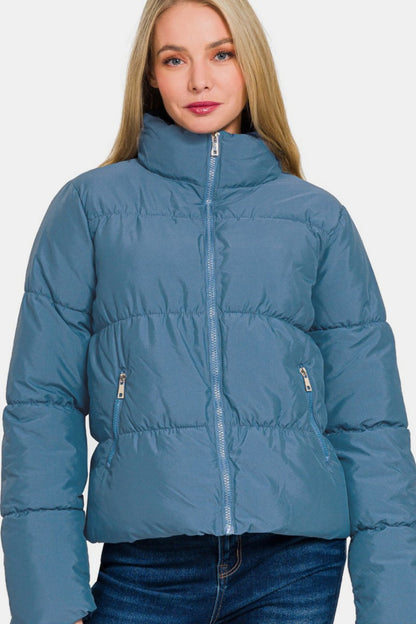 Turtleneck Puffer Jacket with Pockets