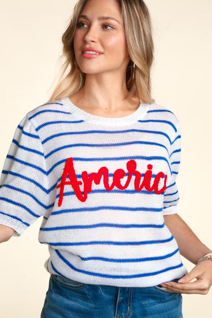 Embroidery Striped Knit Top