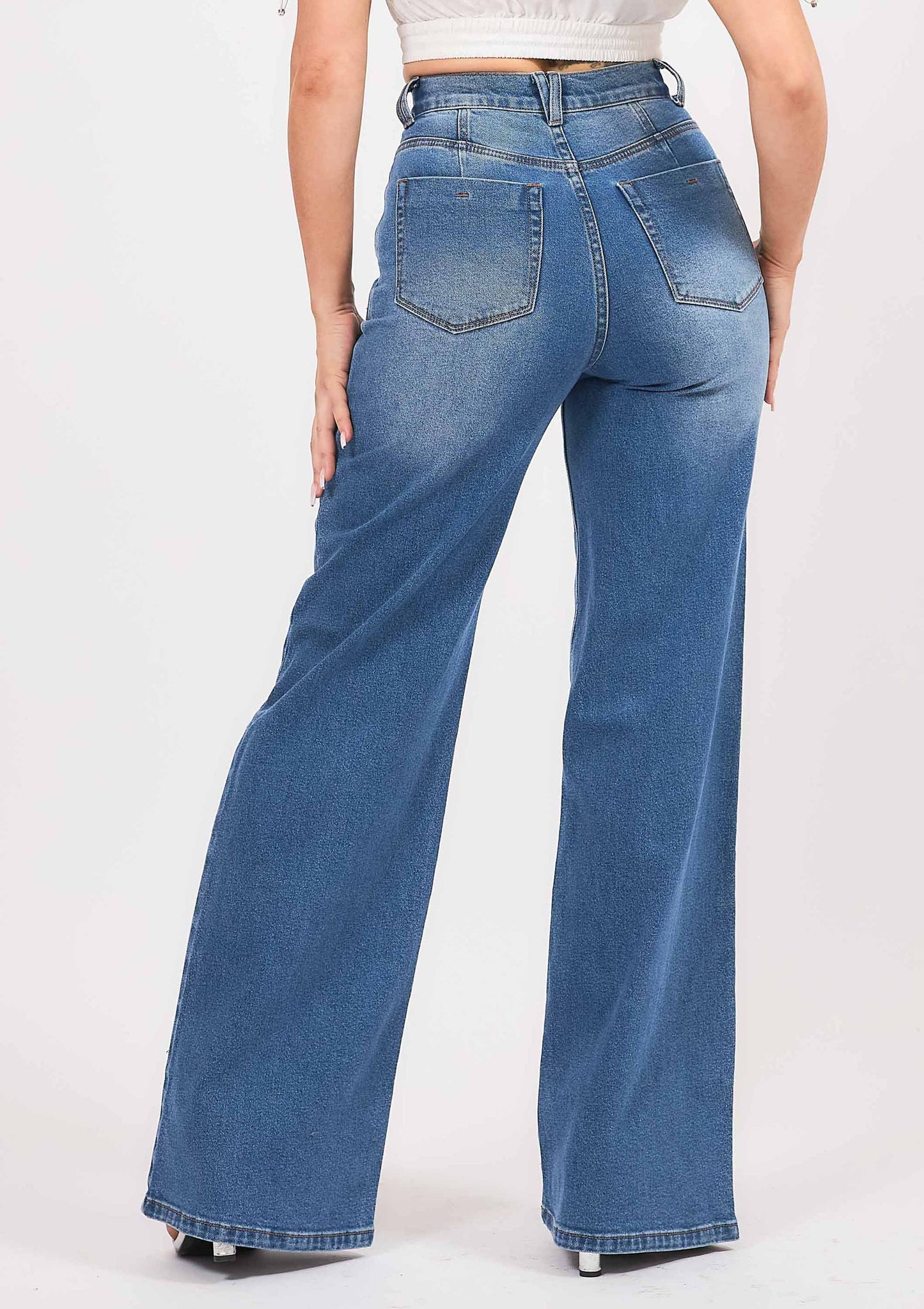 High-Rise Double Pocket Wide Leg Jeans