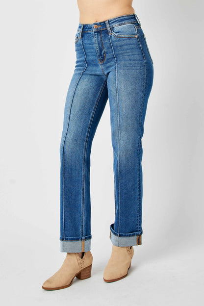 High Waist Front Seam Straight Jeans